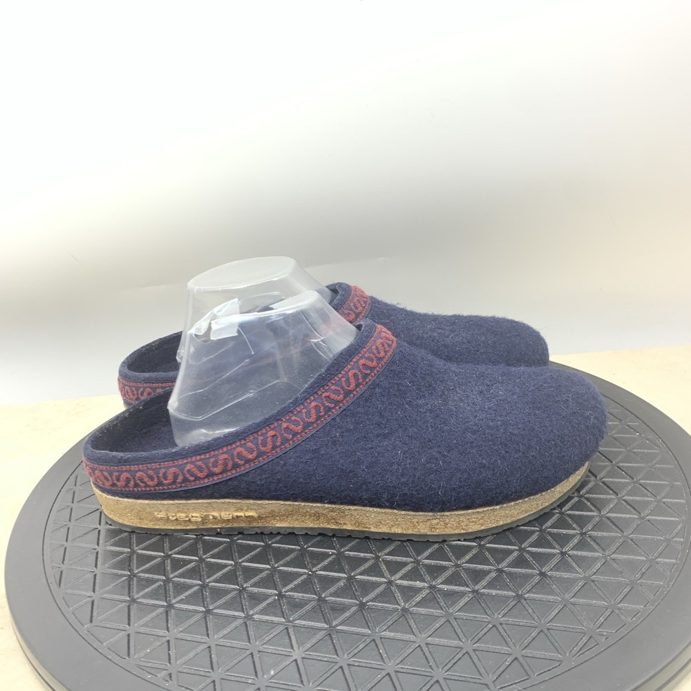 Stegmann Clogs Men Size 10.5 Shoes Blue Red Wool Slip On Mules Cork Sole